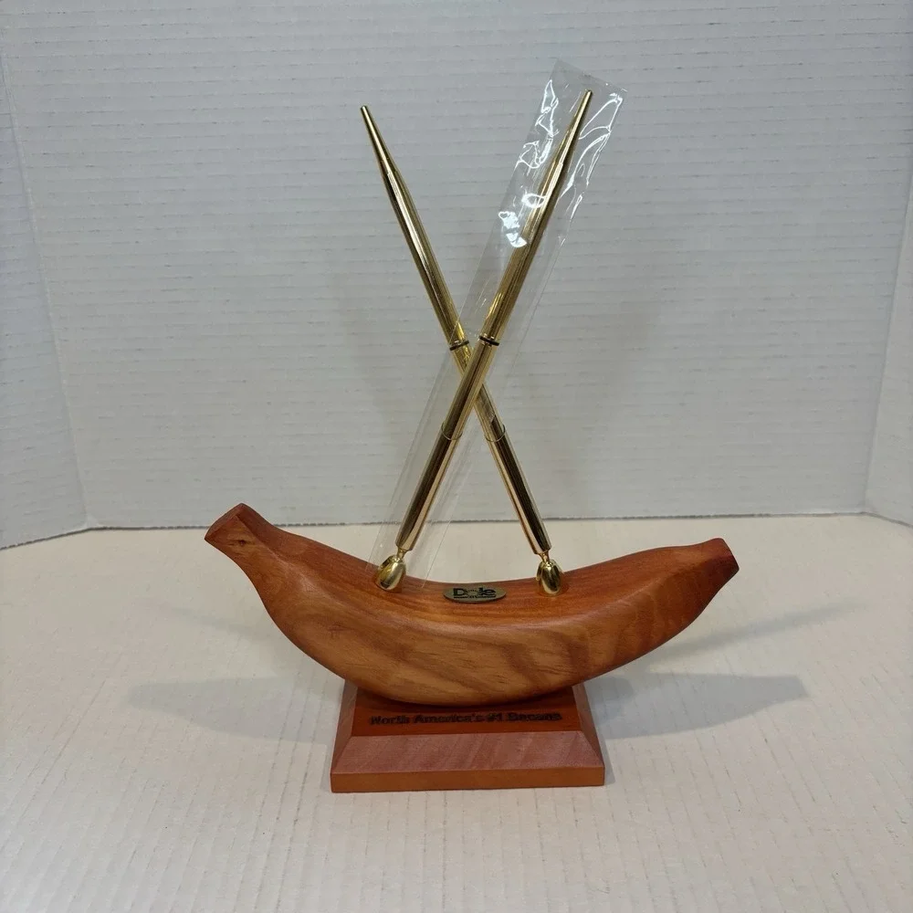 Dole North America's #1 Bananas Wooden Desk Pen & Pencil Holder NEW RARE